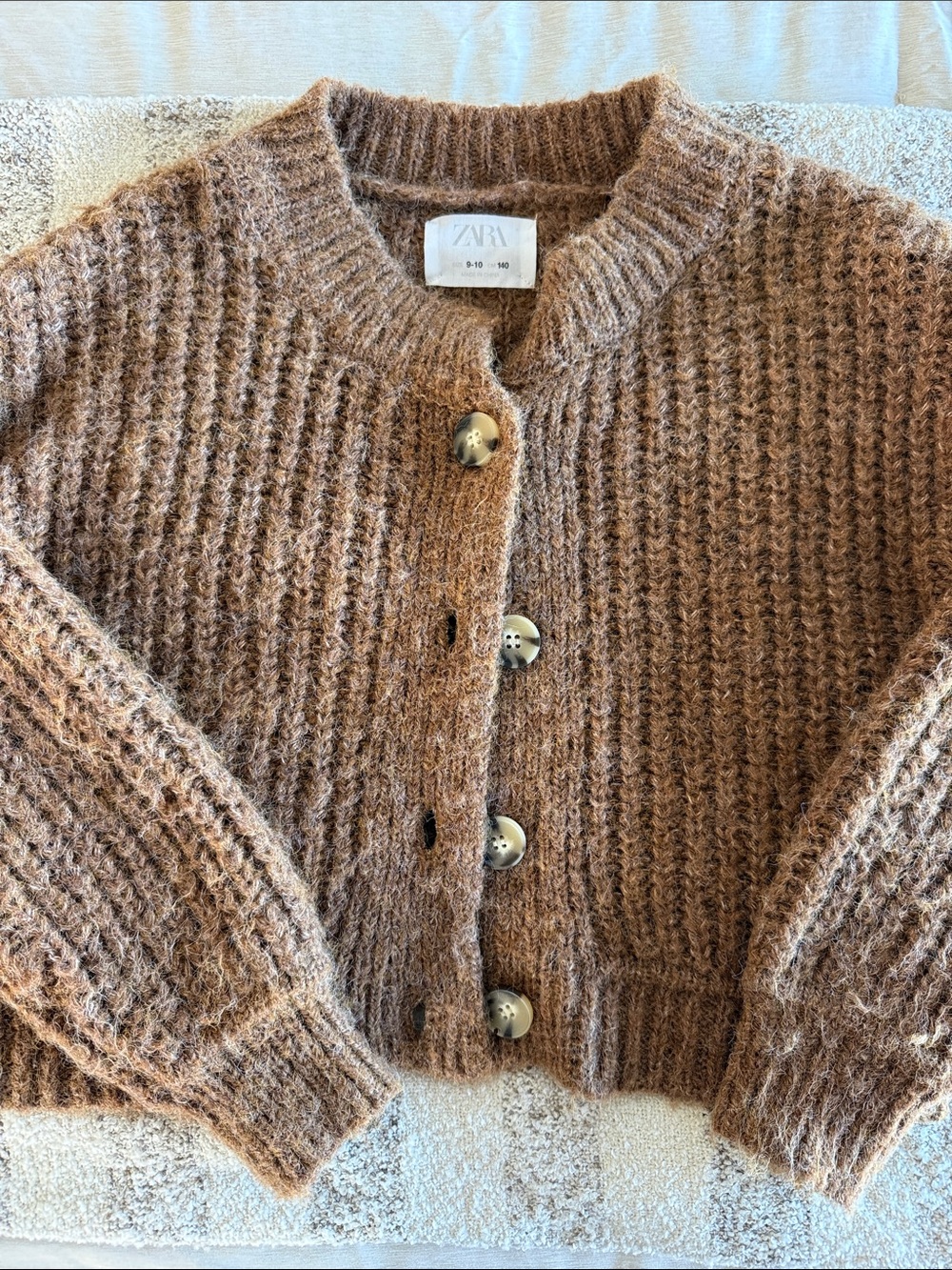 Zara Tan-Brown Chunky Button Cardigan